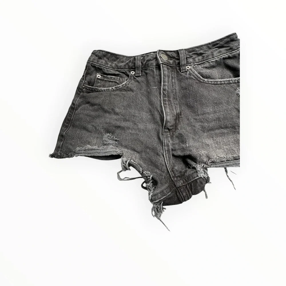 Garage Shorts Womens 05 27 Black Festival Denim Distressed‎ High Rise Raw Hem
